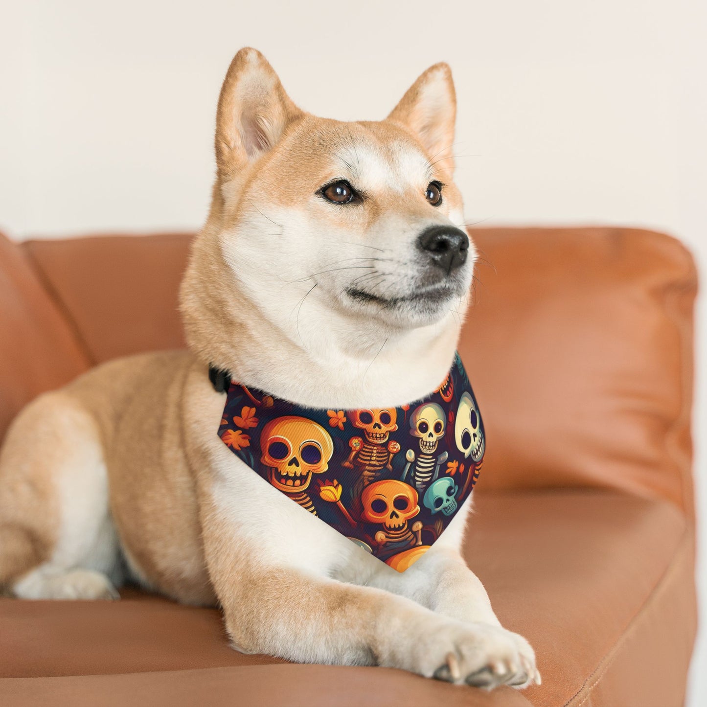 Halloween Pet Bandana Collar - Laughing Skeletons Design