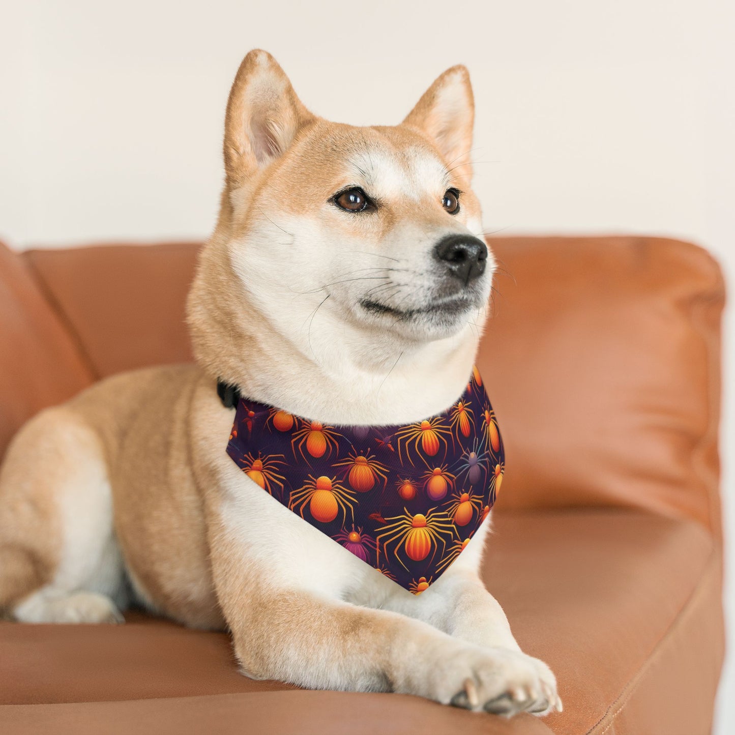Halloween Pet Bandana Collar - Orange Spider Design