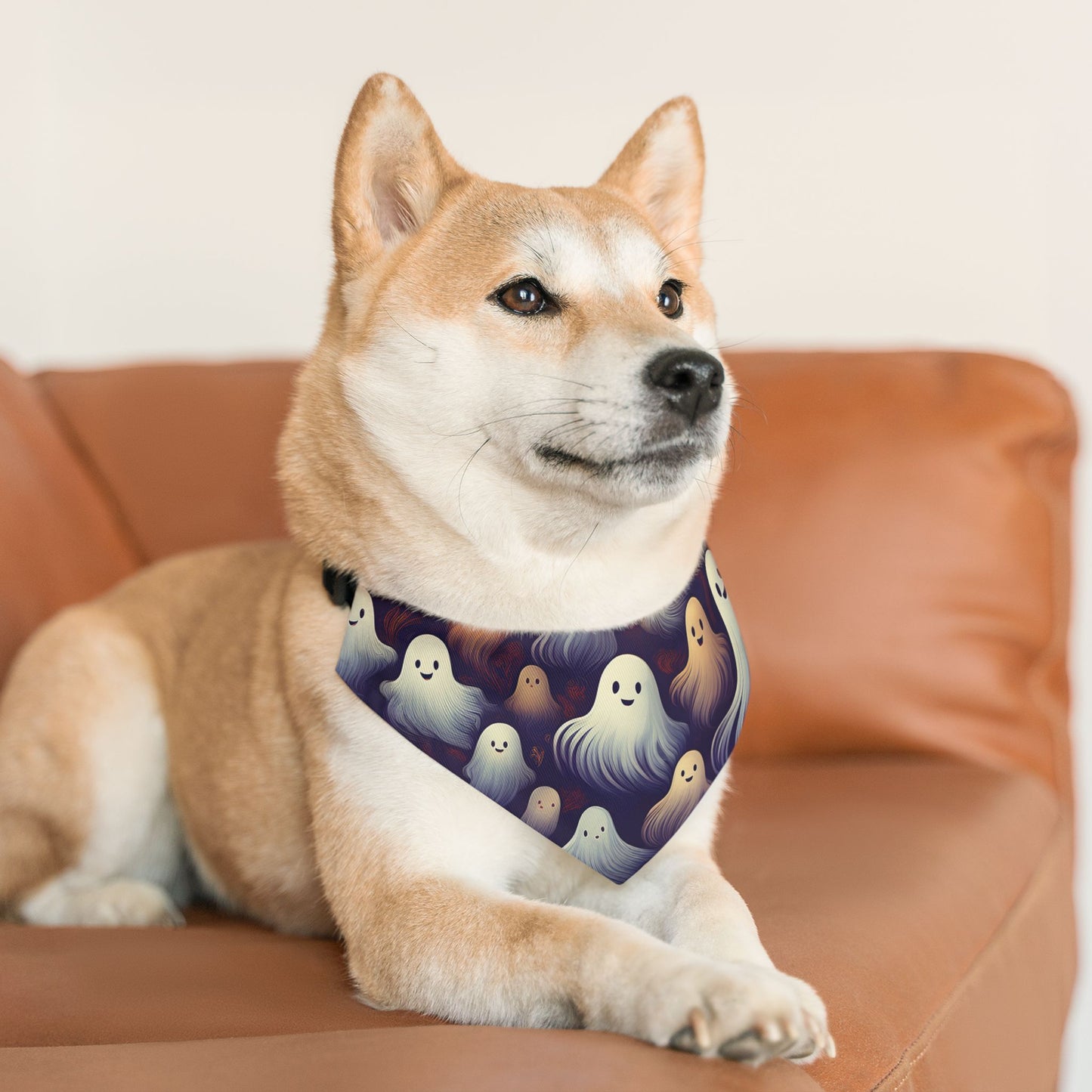 Halloween Pet Bandana Collar - Happy Ghost Design
