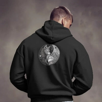 yin yang black wolf hoodie