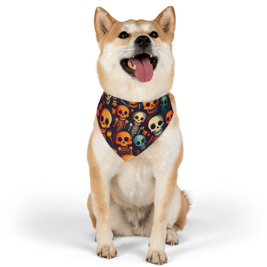 Halloween Pet Bandana Collar - Laughing Skeletons Design