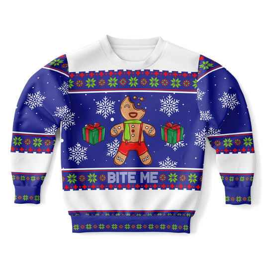 Bite me gingerbread man kids sweatshirt